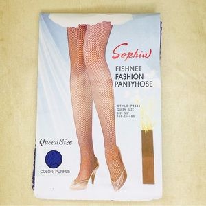 Sophia Fishnet Fashion Pantyhose Purple Fits 5’3” - 5’9”Ht & 165 - 250lbs Size Q